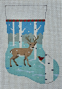 Susan Roberts Needlepoint Designs - Hand-painted Christmas Mini Stocking - Birch Tree Deer