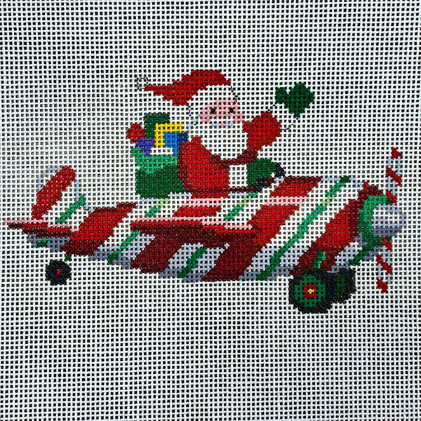 Susan Roberts Needlepoint Designs - Hand-painted Canvas - Santa Pilot Ornament
