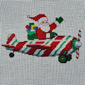 Susan Roberts Needlepoint Designs - Hand-painted Canvas - Santa Pilot Ornament