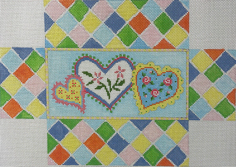Flowers & Heart Patches Brick Cover Hand Painted Canvas by Susan Roberts