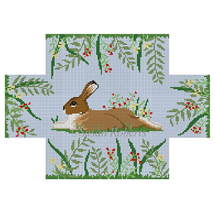 Rabbit in Flowers Brick Cover Hand Painted Canvas by Susan Roberts