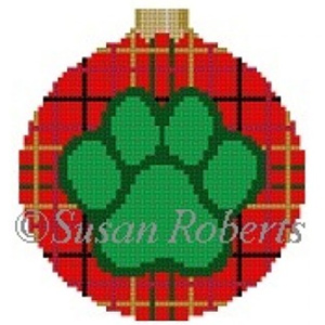 Susan Roberts Needlepoint Designs - Hand-painted Canvas - Dog Paw Plaid