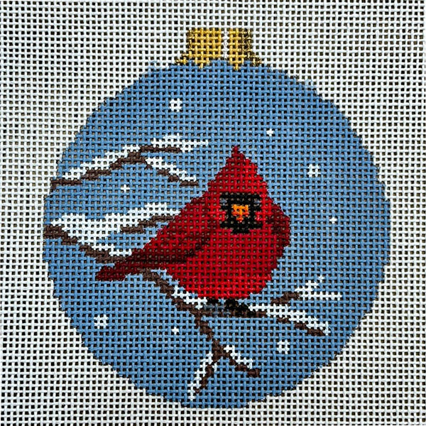 Susan Roberts Needlepoint Designs - Hand-painted Canvas - Puffed Cardinal Onrmanent