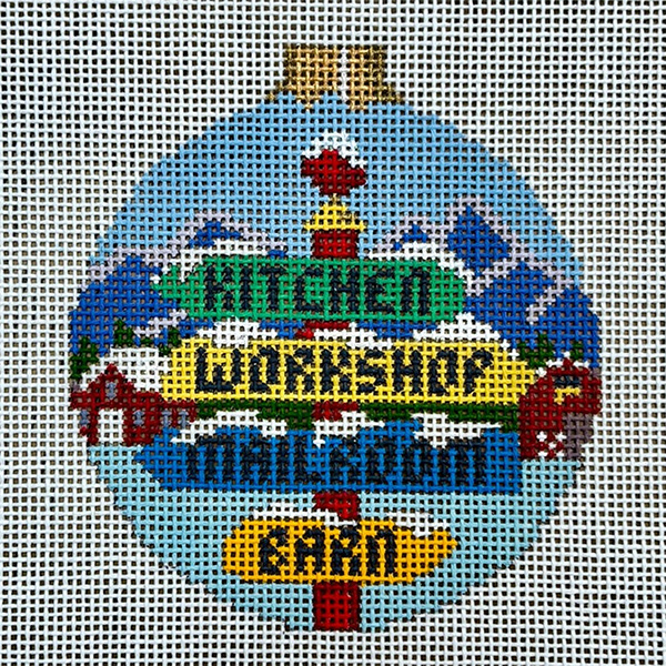 Susan Roberts Needlepoint Designs - Hand-painted Canvas - North Pole Signs Ornament