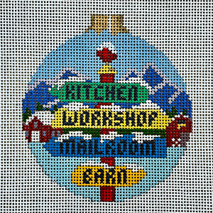 Susan Roberts Needlepoint Designs - Hand-painted Canvas - North Pole Signs Ornament
