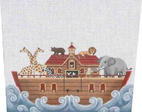 Noah's Ark Stocking Topper - Hand-Painted Needlepoint Canvas