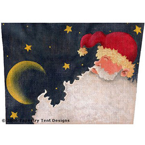 Santa & Gold Moon - Hand-Painted Needlepoint Canvas