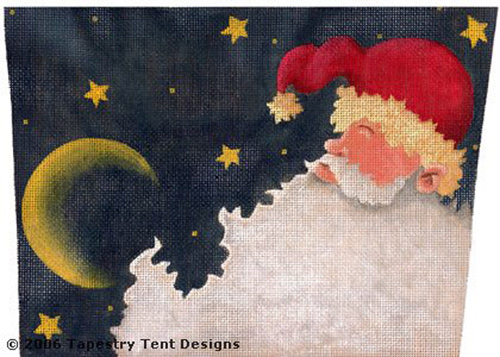 Santa & Gold Moon - Hand-Painted Needlepoint Canvas