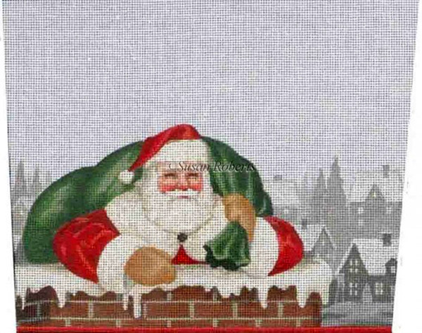 Chimney Santa - Hand-Painted Needlepoint Stocking Topper Canvas