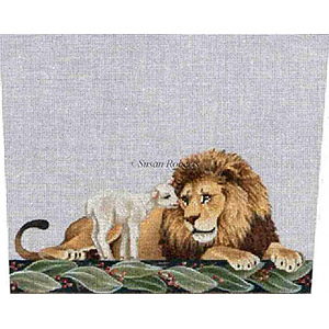 Lion & Lamb - Hand-Painted Needlepoint Stocking Topper Canvas