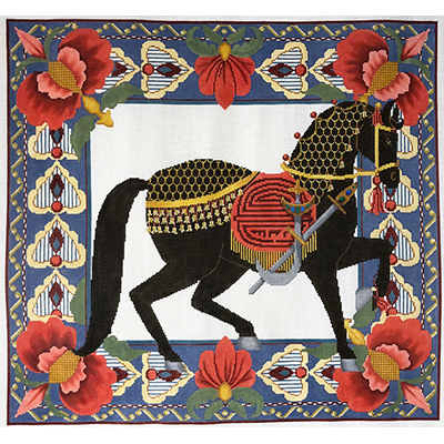 Black Horse 3 - Hand Painted Needlepoint Canvas from Trubey Designs