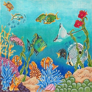 Undersea Pillow Hand Painted Canvas from Trubey Designs