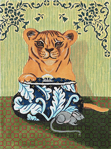 Baby Lion and Mouse Hand Painted Canvas from Trubey Designs