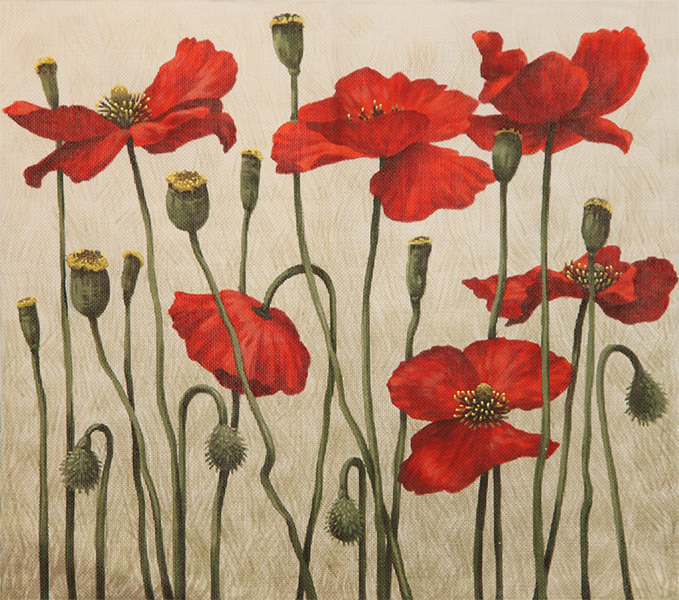 Red Poppies hand painted design by Lize Goodrick-Dillon