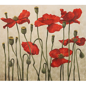 Red Poppies hand painted design by Lize Goodrick-Dillon