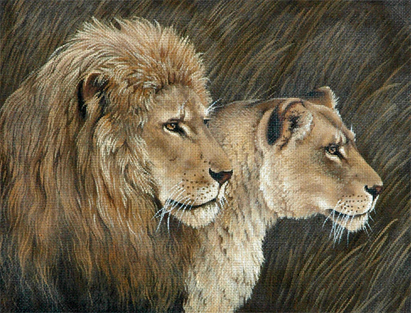 Lion Couple hand painted design by Liz Goodrick-Dillon