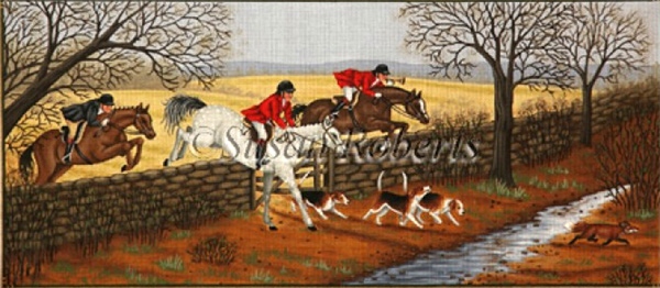 Liz Goodrick-Dillon Hand Painted Needlepoint Wall Hanging Tapestry - Hunt Scene