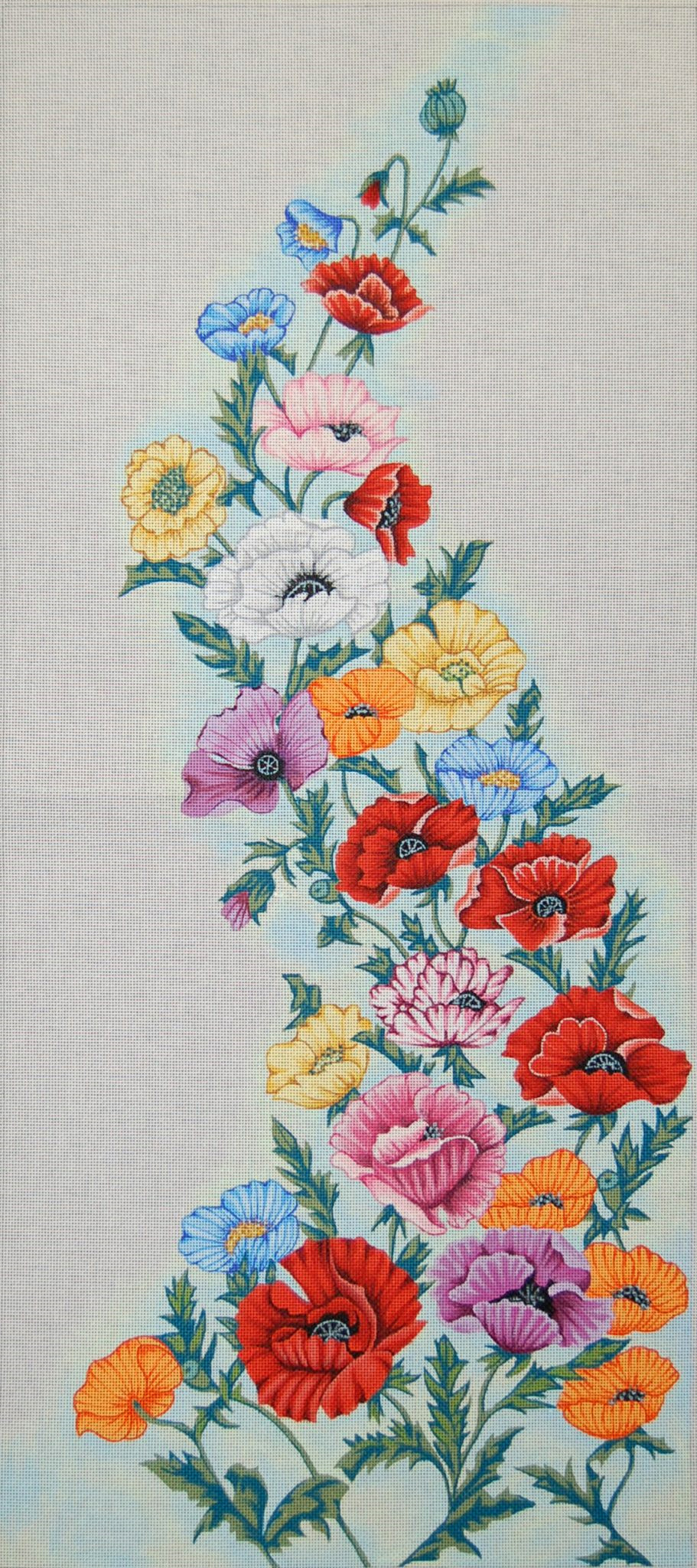 Flowers wall art Vintage wall art Floral wall art Needlepoint tapestry Cross stitch flowers Wiehler gobelin Poppies 27x20 Unframed