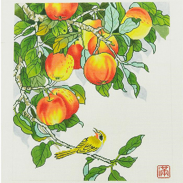 Yellow Bird with Peaches Hand-painted Wall Hanging Canvas