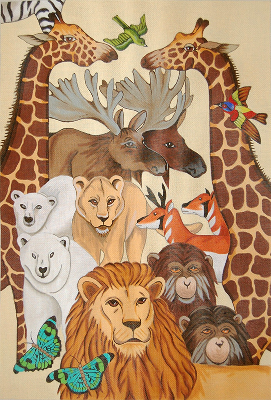 Noah's Animals Wall Hanging - Hand-Painted Needlepoint Tapestry Canvas from Trubey Designs