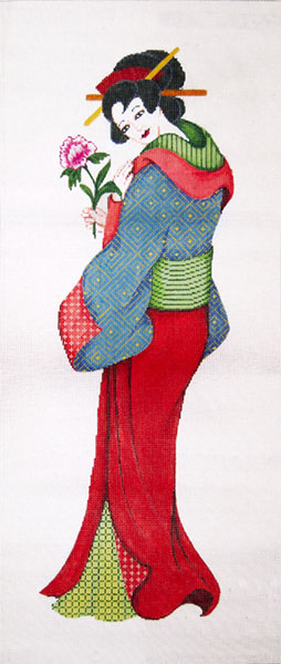 Geisha Wall Hanging 1 - Hand-Painted Needlepoint Tapestry Canvas from Trubey Designs
