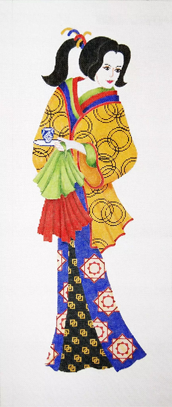 Geisha Wall Hanging 2 - Hand-Painted Needlepoint Tapestry Canvas from Trubey Designs
