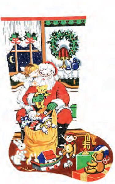 Santa With Toy Bag (Angel Kiss) Hand-painted Christmas Stocking Canvas