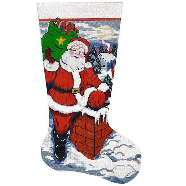 Up on the Rooftop Hand-painted Christmas Stocking Canvas