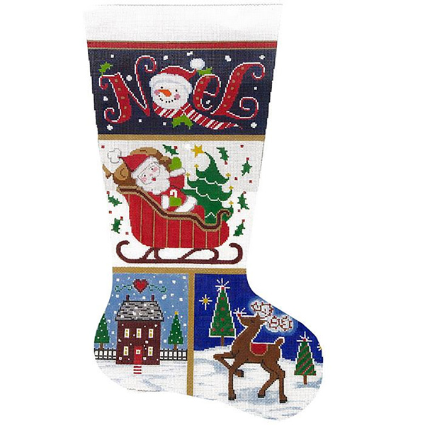 Noel Patch Hand-painted Christmas Stocking Canvas
