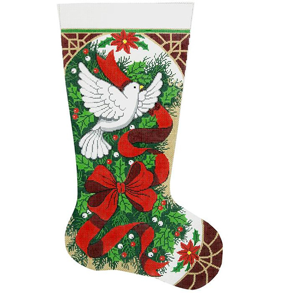 Christmas Holly & Dove Hand-painted Christmas Stocking Canvas