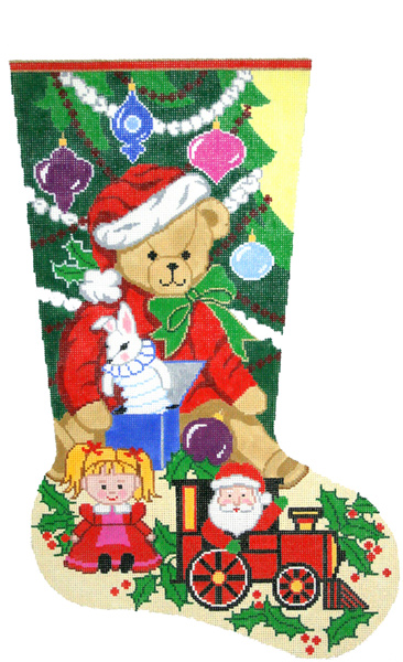 Santa Bear Hand-painted Christmas Stocking Canvas