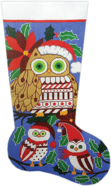 Christmas Owls Hand-painted Christmas Stocking Canvas