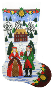 Williamsburg Folk Art Hand-painted Christmas Stocking Canvas