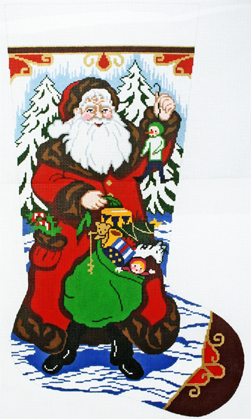 Santa with Gifts Hand-painted Christmas Stocking Canvas