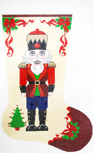 Nutcracker with Tree Hand-painted Christmas Stocking Canvas