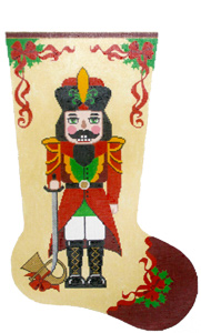 Nutcracker with French Horn Hand-painted Christmas Stocking Canvas