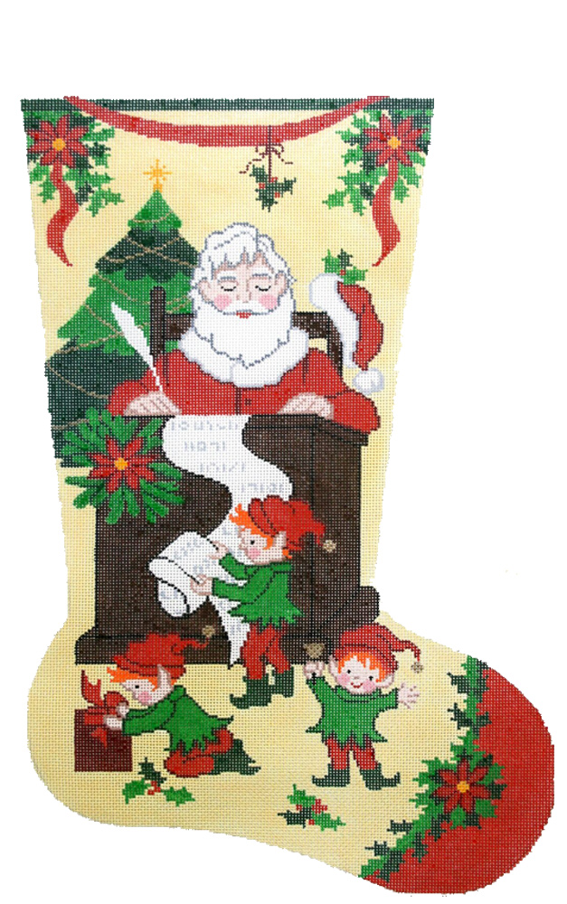 Santa With List Christmas Stocking by Lee's Needle Arts