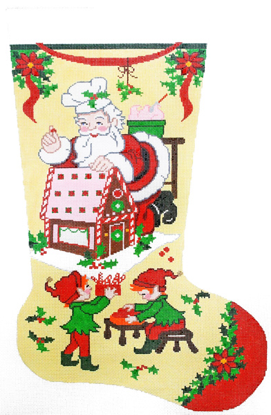 Gingerbread Santa Hand-painted Christmas Stocking Canvas