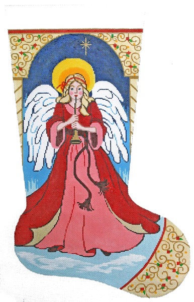 Angel with Horn Hand-painted Christmas Stocking Canvas