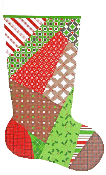 Patchwork #1 Hand-painted Christmas Stocking Canvas
