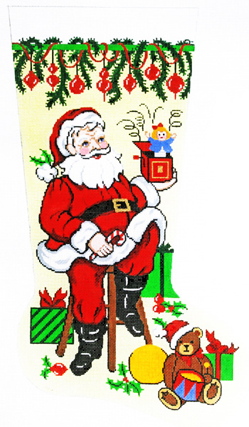 Santa with Toys Hand-painted Christmas Stocking Canvas