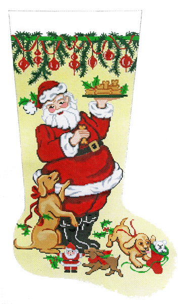 Santa with Treats Hand-painted Christmas Stocking Canvas