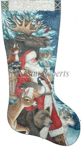 Woodland Christmas - 18 Count Hand Painted Needlepoint Stocking Canvas