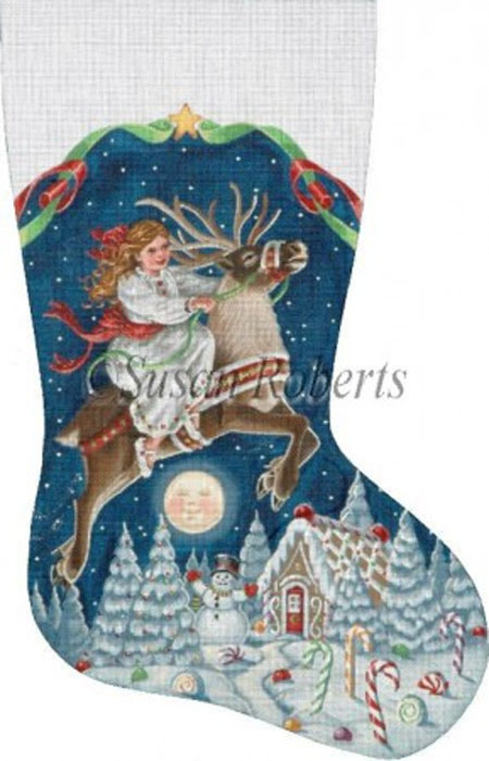 Santa and Dragon Hand Painted Needlepoint Stocking Canvas