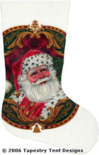 Santa Portrait Hand Painted Needlepoint Stocking Canvas