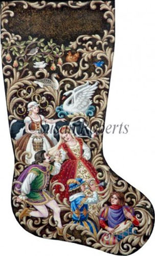12 Days of Christmas Hand Painted Needlepoint Stocking Canvas