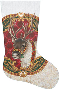 Reindeer Portrait Hand Painted Needlepoint Stocking Canvas