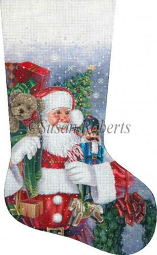 Santa's Ready to Go Hand Painted Needlepoint Stocking Canvas