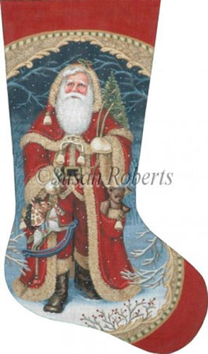 Santa Brings Joy Hand Painted Needlepoint Stocking Canvas