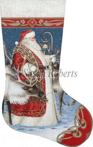 Reindeer Roundup - 13 Count Hand Painted Needlepoint Stocking Canvas